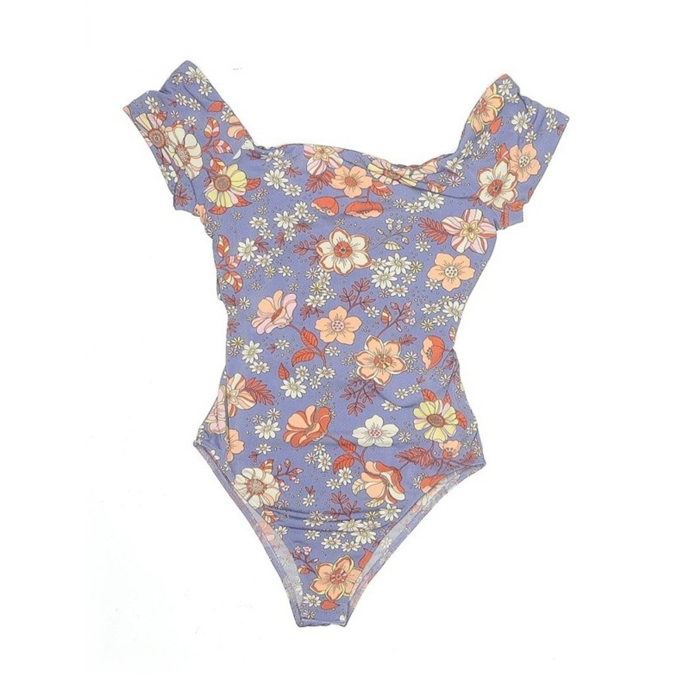 New LUSH XL Sammi Cross-Body Cutout Bodysuit Blue Orange brown 132415